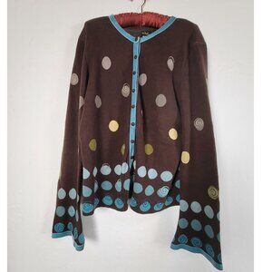 CoVelo Clothing Sweater Womens XL Brown Blue Geo Lightweight Snap Front Cardigan